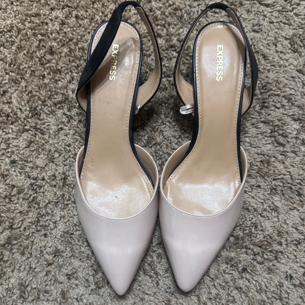 Express Two-Tone Pointed Slingback Pumps in Blush and Black
